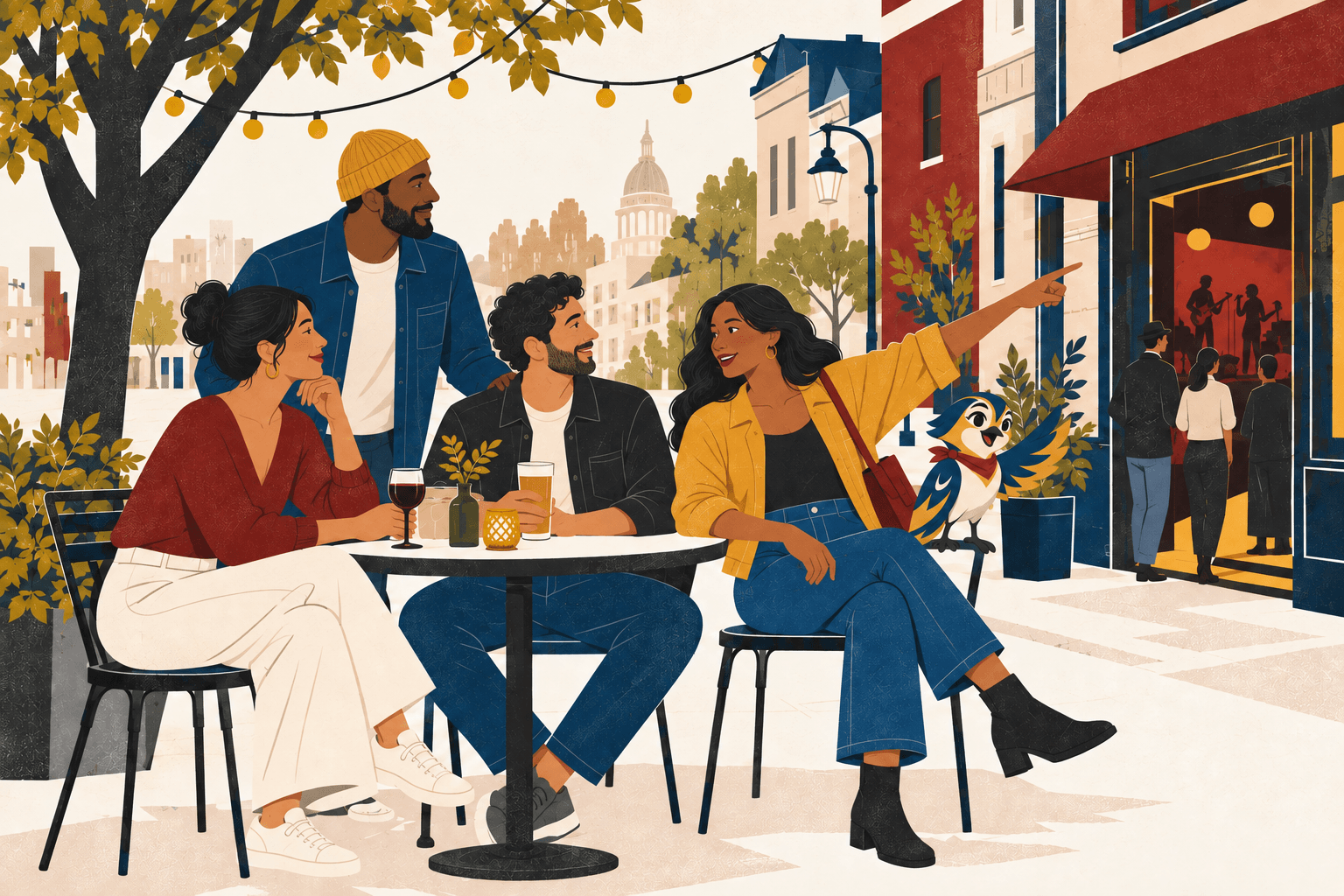 Friends enjoy a neighborhood outing with Scout, the Worth Doing local enthusiast.